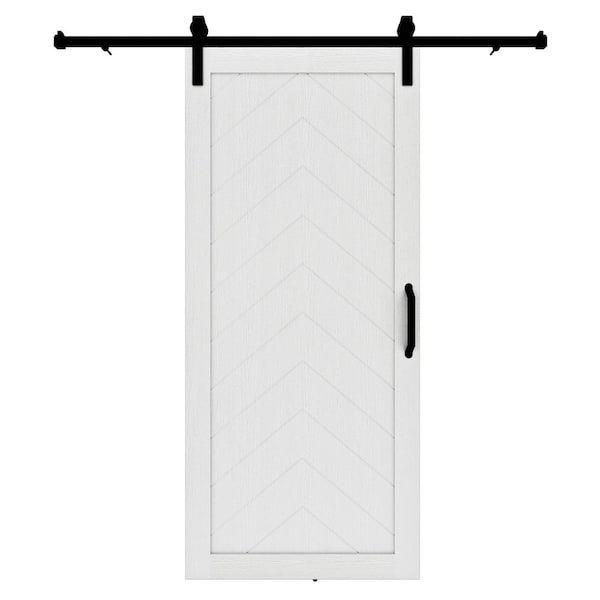 Renin Herringbone White Vinyl Barn Door with Installation Hardware Kit